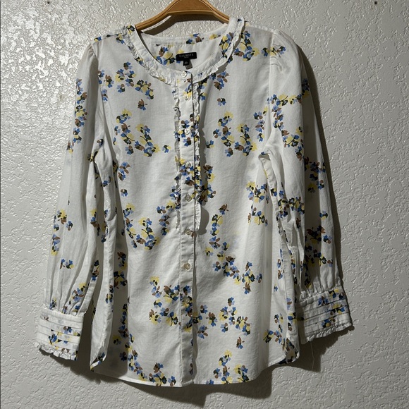 Talbots Tops - New-Talbots Petite Pleaded Ruffle Trim Floral Blouse. NWOT